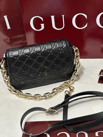 Gucci GG Emblem Small Shoulder Bag Black GG Leather - 20.5x13x7cm