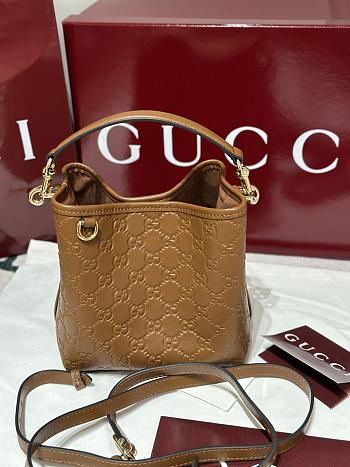 Gucci GG Emblem Small Shoulder Bag Brown GG Leather - 19x18x11cm