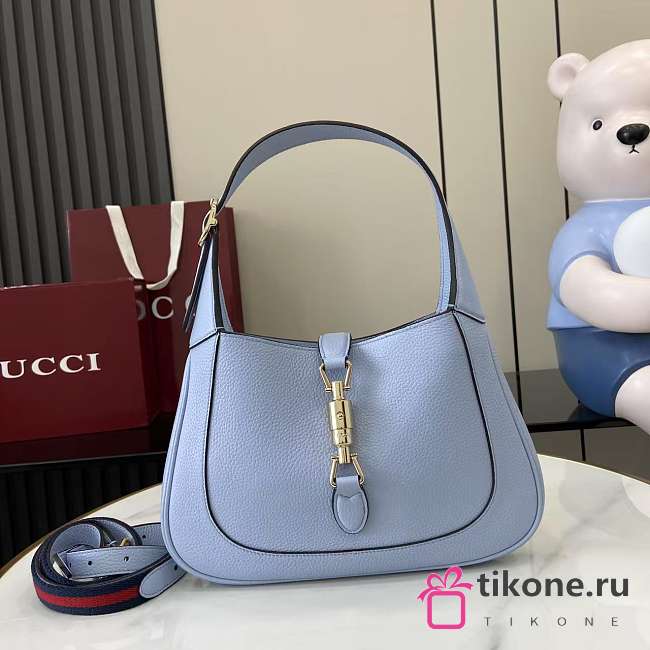 Gucci Jackie 1961 Medium Bag Dusty Blue Grainy Leather - 27.5x19x4cm - 1
