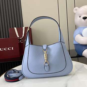 Gucci Jackie 1961 Medium Bag Dusty Blue Grainy Leather - 27.5x19x4cm