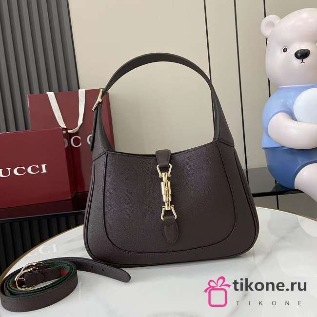Gucci Jackie 1961 Medium Bag Dark Brown Grainy Leather - 27.5x19x4cm - 1