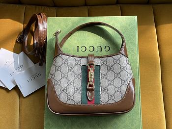 Gucci Jackie 1961 Mini Bag Beige/Ebony GG Supreme with Brown Leather - 19x13x3cm