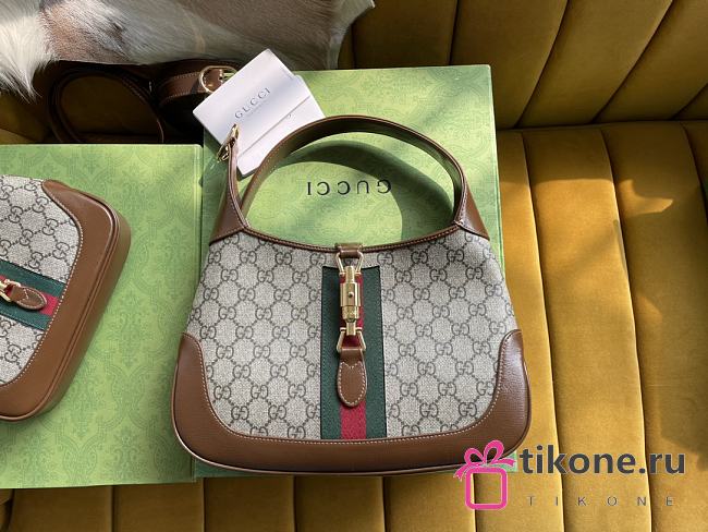 Gucci Jackie 1961 Medium Bag Beige/Ebony GG Supreme with Brown Leather - 28x19x4.5cm - 1