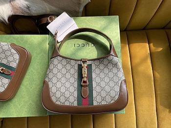 Gucci Jackie 1961 Medium Bag Beige/Ebony GG Supreme with Brown Leather - 28x19x4.5cm