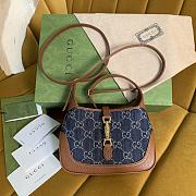 Gucci Jackie 1961 Mini Bag Blue GG Supreme Denim with Brown Leather - 19x13x3cm - 1