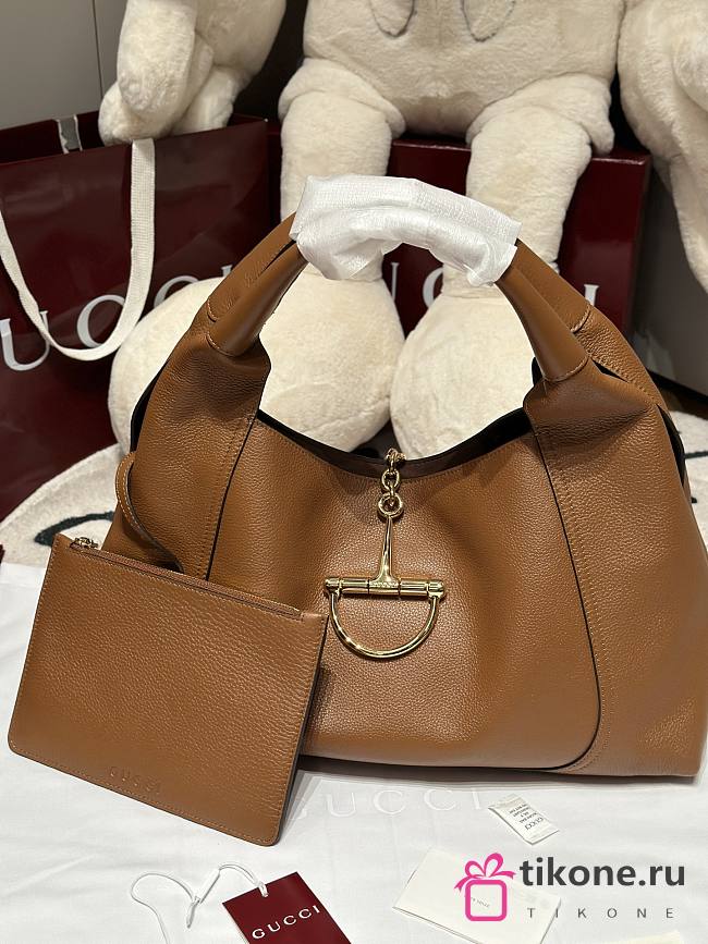 Gucci Softbit Maxi Shoulder Bag Brown Grainy Leather - 46x26x16cm - 1