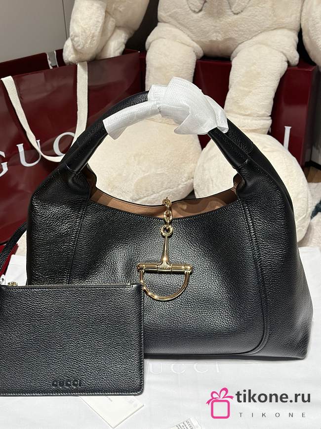 Gucci Softbit Maxi Shoulder Bag Black Grainy Leather - 46x26x16cm - 1