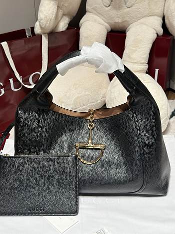 Gucci Softbit Maxi Shoulder Bag Black Grainy Leather - 46x26x16cm