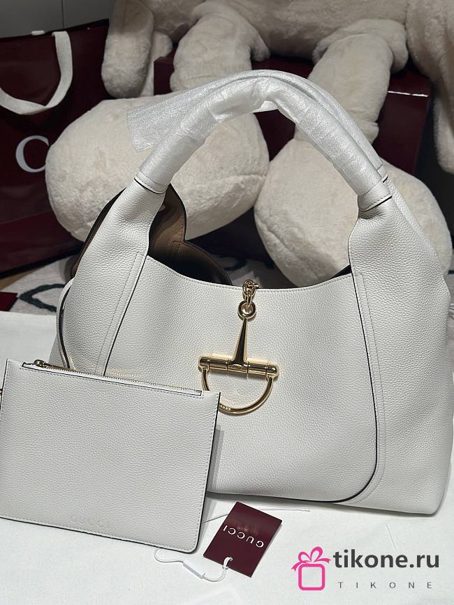 Gucci Softbit Maxi Shoulder Bag White Grainy Leather - 46x26x16cm - 1