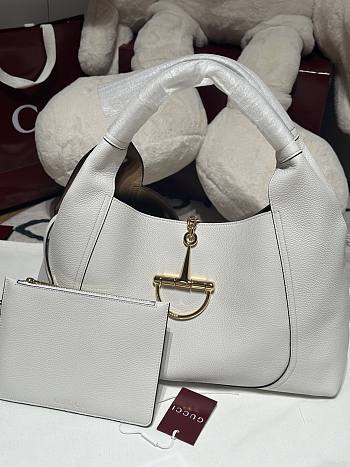 Gucci Softbit Maxi Shoulder Bag White Grainy Leather - 46x26x16cm