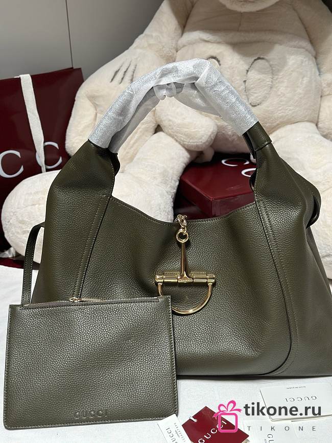 Gucci Softbit Maxi Shoulder Bag Forest Green Grainy Leather - 46x26x16cm - 1
