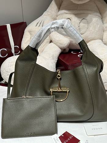 Gucci Softbit Maxi Shoulder Bag Forest Green Grainy Leather - 46x26x16cm