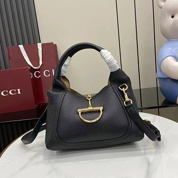 Gucci Softbit Medium Top Handbag Black Grainy Leather - 27.5x21x16cm