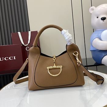 Gucci Softbit Medium Top Handbag Brown Grainy Leather - 27.5x21x16cm