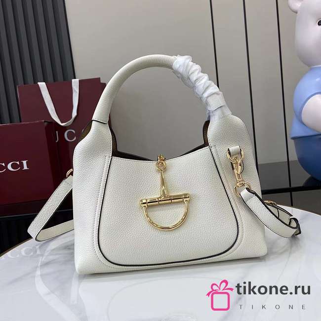Gucci Softbit Medium Top Handbag White Grainy Leather - 27.5x21x16cm - 1