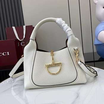 Gucci Softbit Medium Top Handbag White Grainy Leather - 27.5x21x16cm