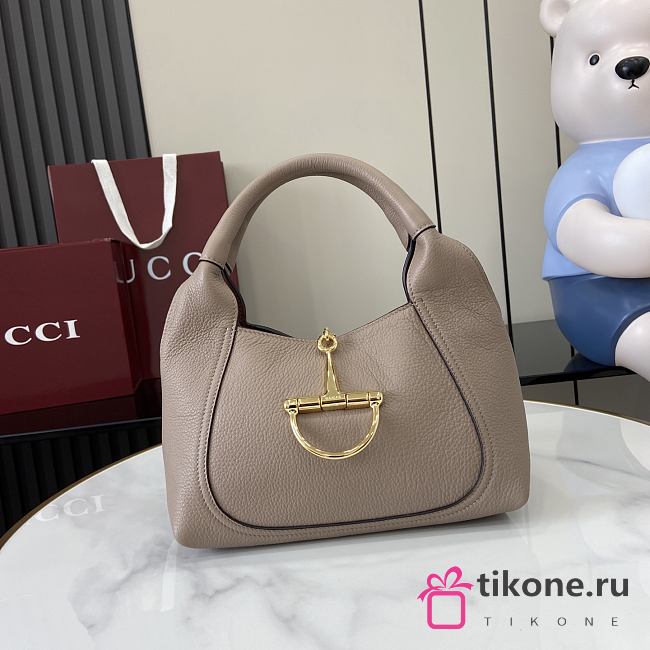 Gucci Softbit Medium Top Handbag Taupe Grainy Leather - 27.5x21x16cm - 1