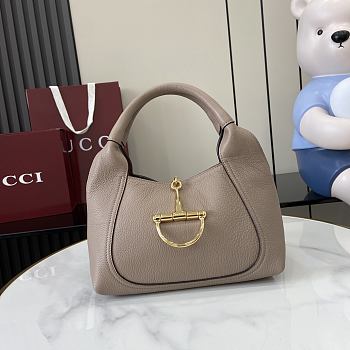Gucci Softbit Medium Top Handbag Taupe Grainy Leather - 27.5x21x16cm