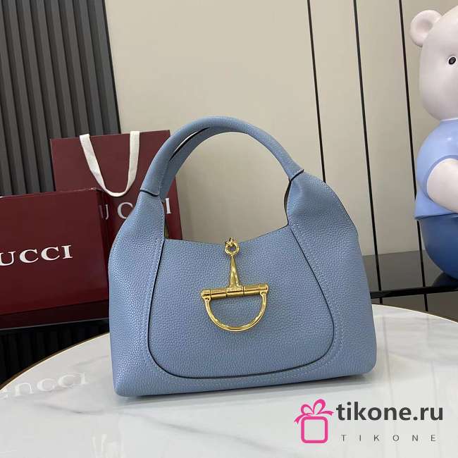 Gucci Softbit Medium Top Handbag Dusty Blue Grainy Leather - 27.5x21x16cm - 1