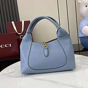 Gucci Softbit Medium Top Handbag Dusty Blue Grainy Leather - 27.5x21x16cm - 6