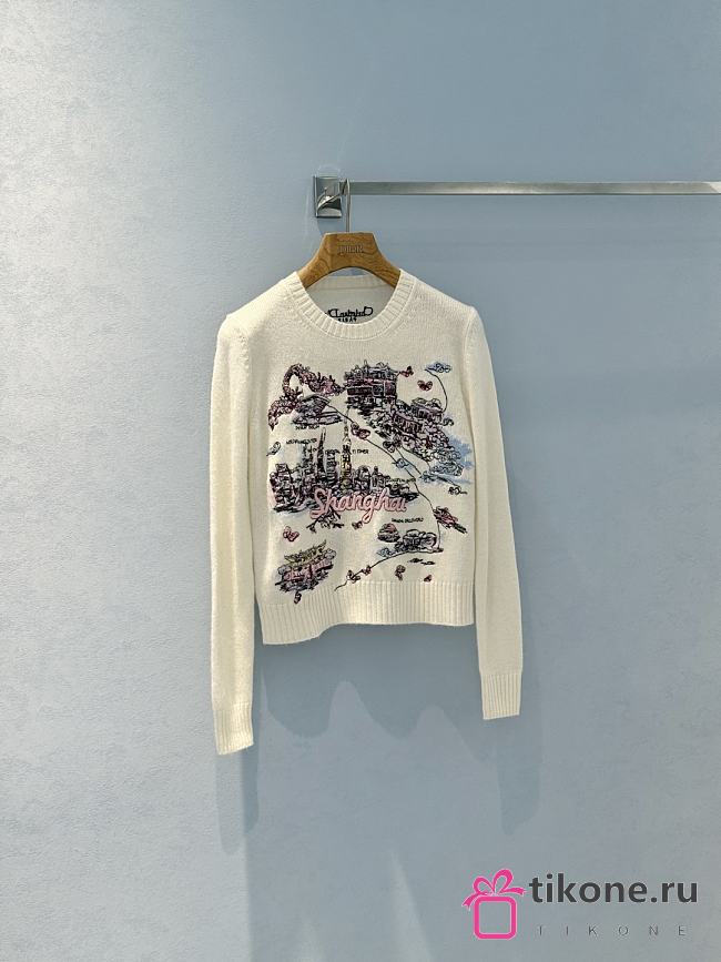 Dior Souvenir Embroidered Sweater White Multicolor Cashmere Knit - 1