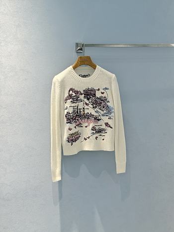Dior Souvenir Embroidered Sweater White Multicolor Cashmere Knit