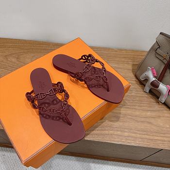 Hermes Island Sandals Rubber Burgundy