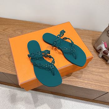 Hermes Island Sandals Rubber Oxford Green
