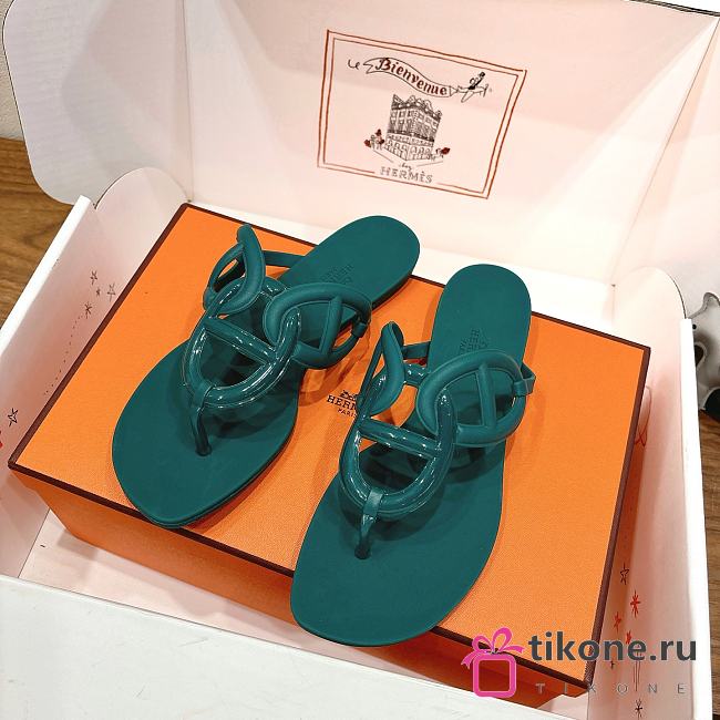 Hermes Egerie Sandals Rubber Oxford Green - 1