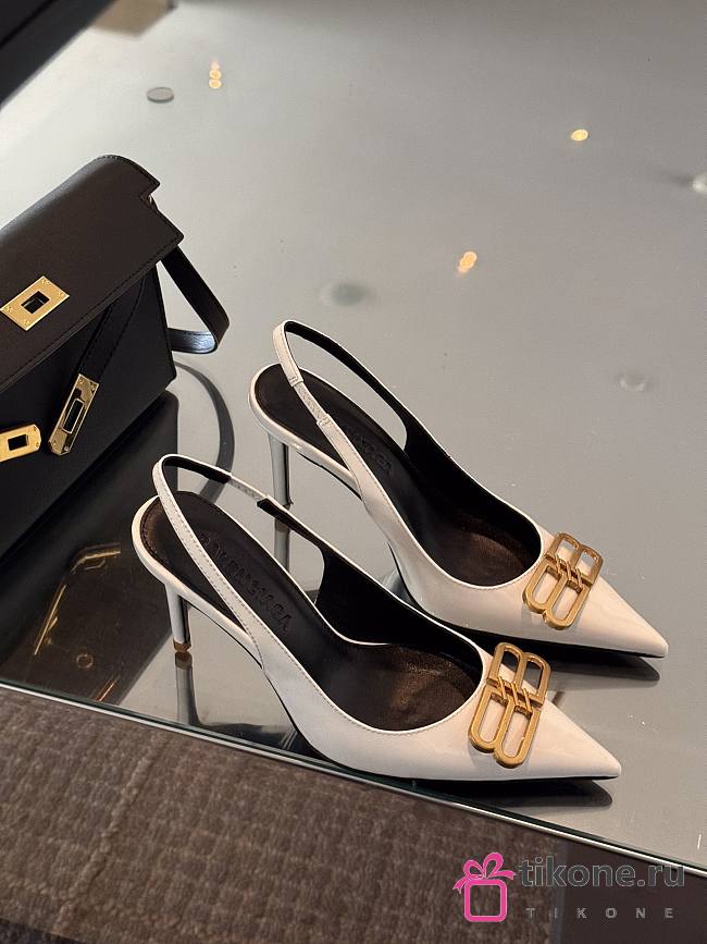 Balenciaga Slingback Pumps White Gold 8cm - 1