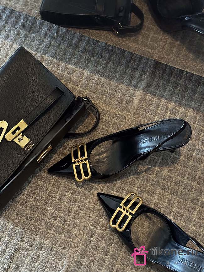 Balenciaga Slingback Pumps Black Gold 8cm - 1