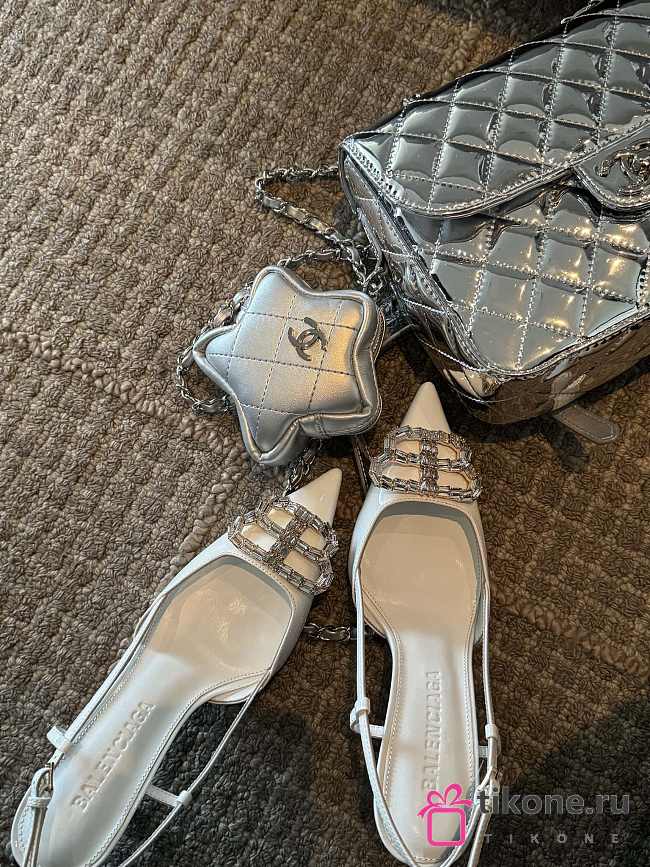 Balenciaga Diamond Buckle Heeled Sandals White Patent 8.5cm - 1