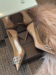 Balenciaga Diamond Buckle Heeled Sandals Beige Patent 8.5cm - 5