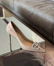 Balenciaga Diamond Buckle Heeled Sandals Beige Patent 8.5cm - 4