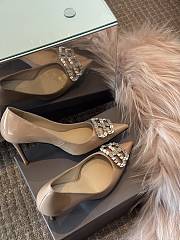 Balenciaga Diamond Buckle Heeled Sandals Beige Patent 8.5cm - 3