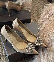 Balenciaga Diamond Buckle Heeled Sandals Beige Patent 8.5cm - 1