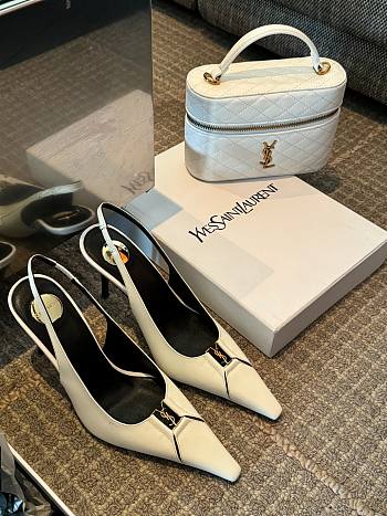 Saint Laurent 90mm Babylone Breteuil Pumps White