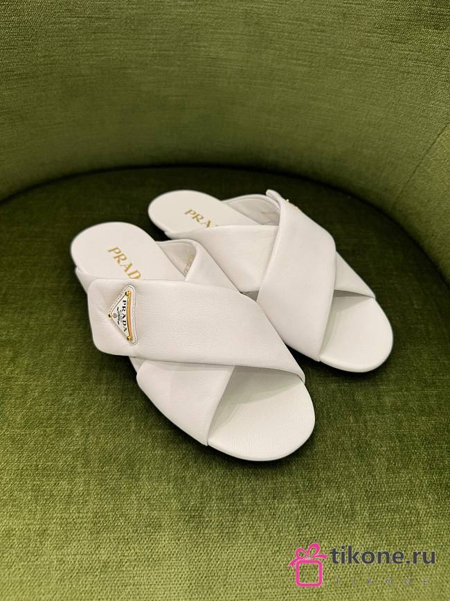 Prada White Padded Nappa Leather Slides - 1