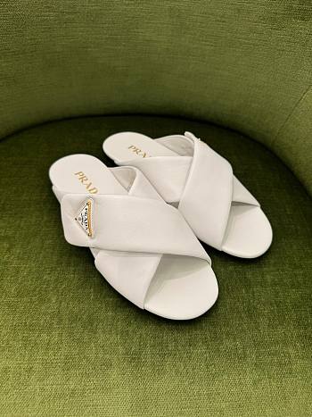 Prada White Padded Nappa Leather Slides