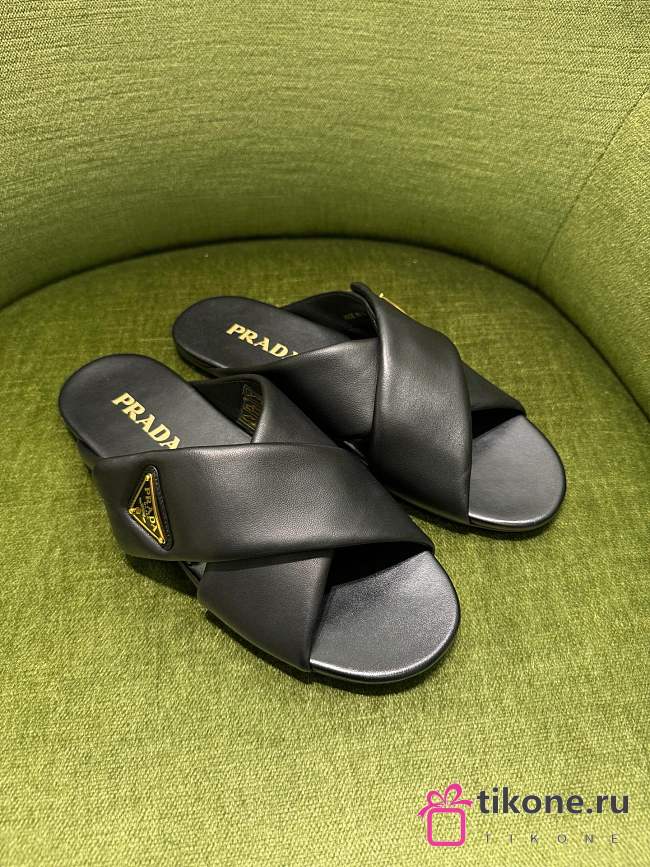 Prada Black Padded Nappa Leather Slides - 1