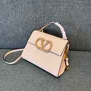 Valentino Garavani Vsling Small Handbag In Grainy Calfskin With Jewel Logo White - 22x17x9cm - 1