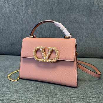 Valentino Garavani Vsling Small Handbag In Grainy Calfskin With Jewel Logo Pink - 22x17x9cm
