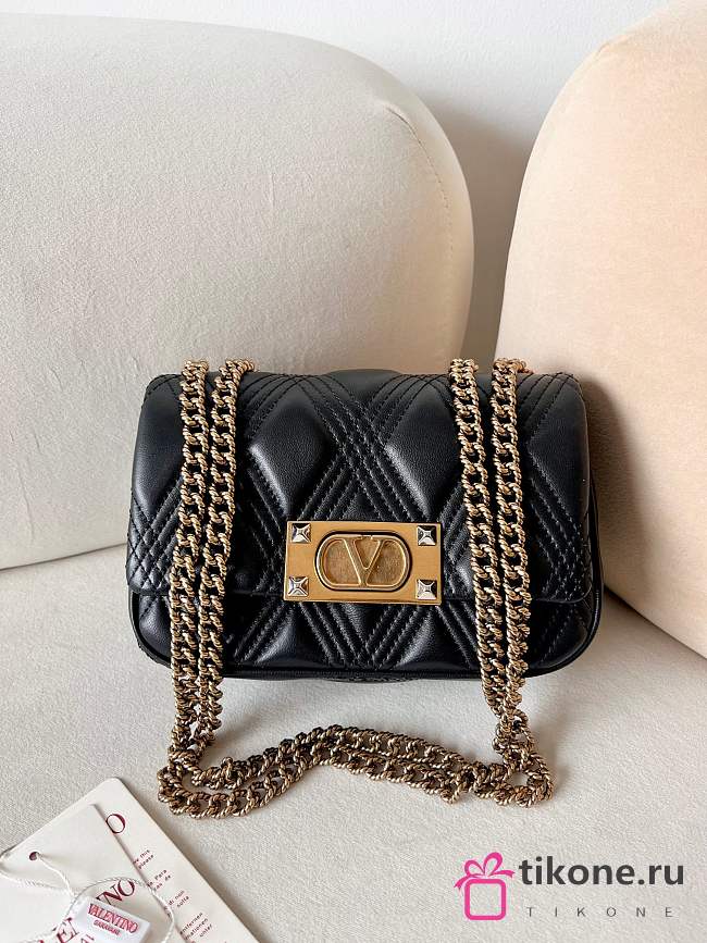 Valentino Garavani Quiltie 67 Small Shoulder Bag Black - 19x13x6cm - 1