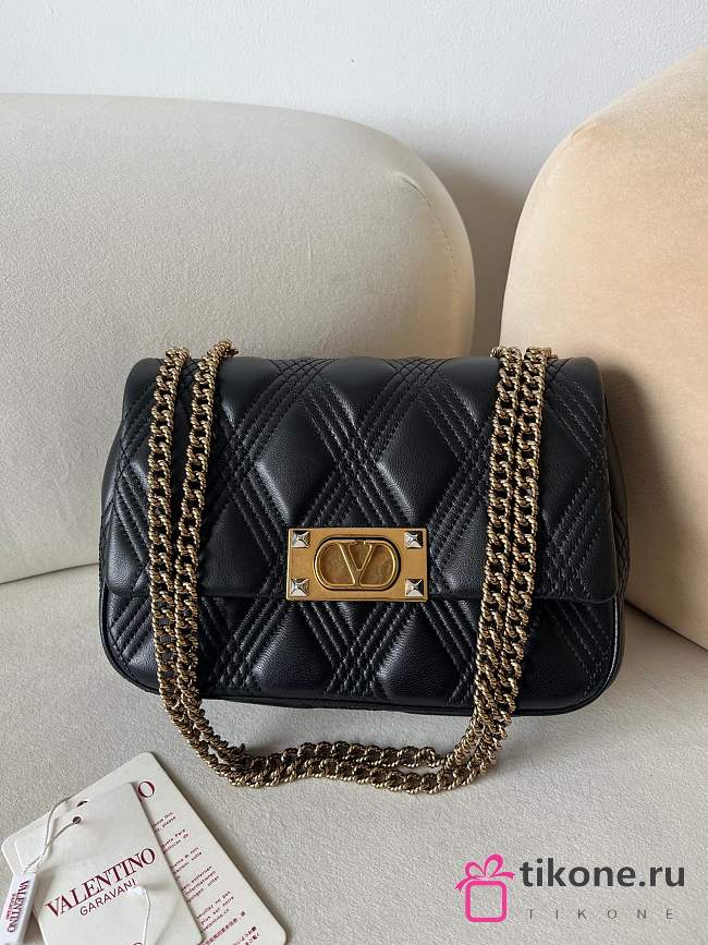 Valentino Garavani Quiltie 67 Medium Shoulder Bag Black - 23x17x8cm - 1