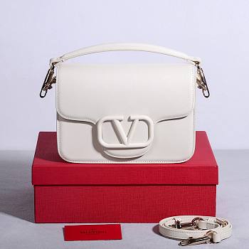 Valentino Garavani Loco Calfskin Shoulder Bag White - 22x16x7cm