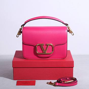 Valentino Garavani Loco Calfskin Shoulder Bag Hot Pink - 22x16x7cm