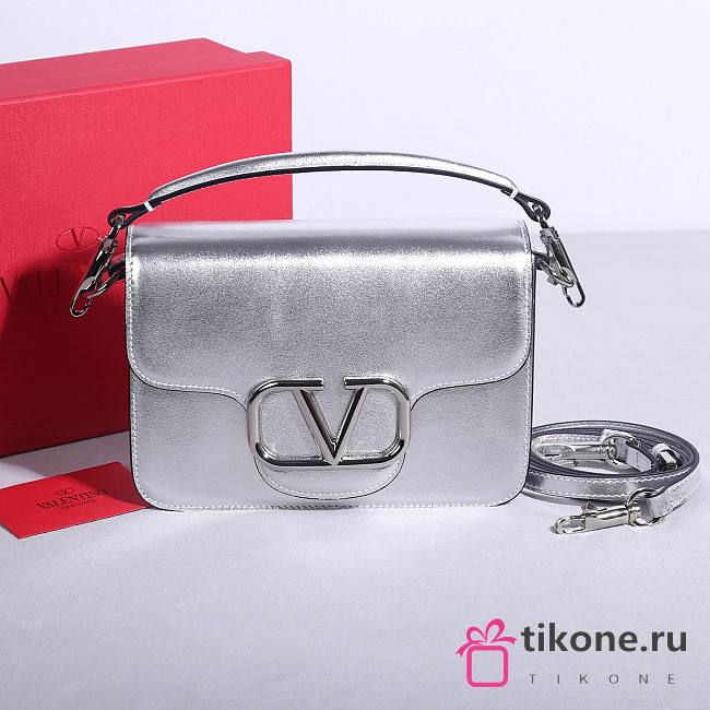 Valentino Garavani Loco Calfskin Shoulder Bag Silver - 22x16x7cm - 1