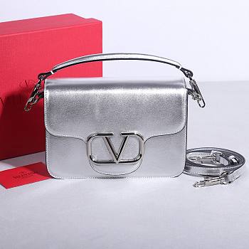 Valentino Garavani Loco Calfskin Shoulder Bag Silver - 22x16x7cm