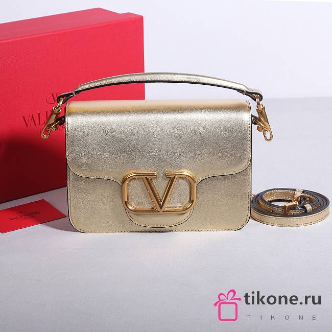 Valentino Garavani Loco Calfskin Shoulder Bag Gold - 22x16x7cm - 1