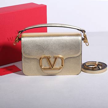 Valentino Garavani Loco Calfskin Shoulder Bag Gold - 22x16x7cm